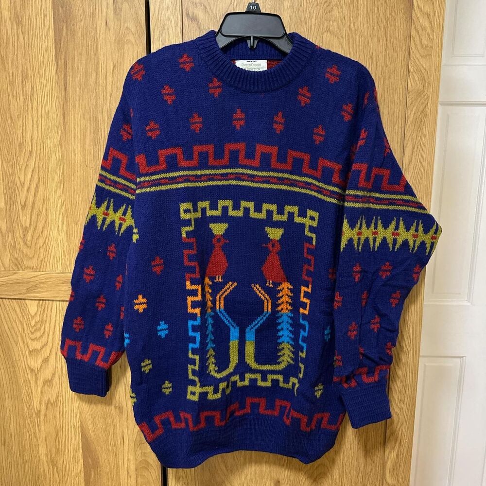 Vintage United Colors of Benetton Shetland Wool Sweater Aztec Tribal Italy